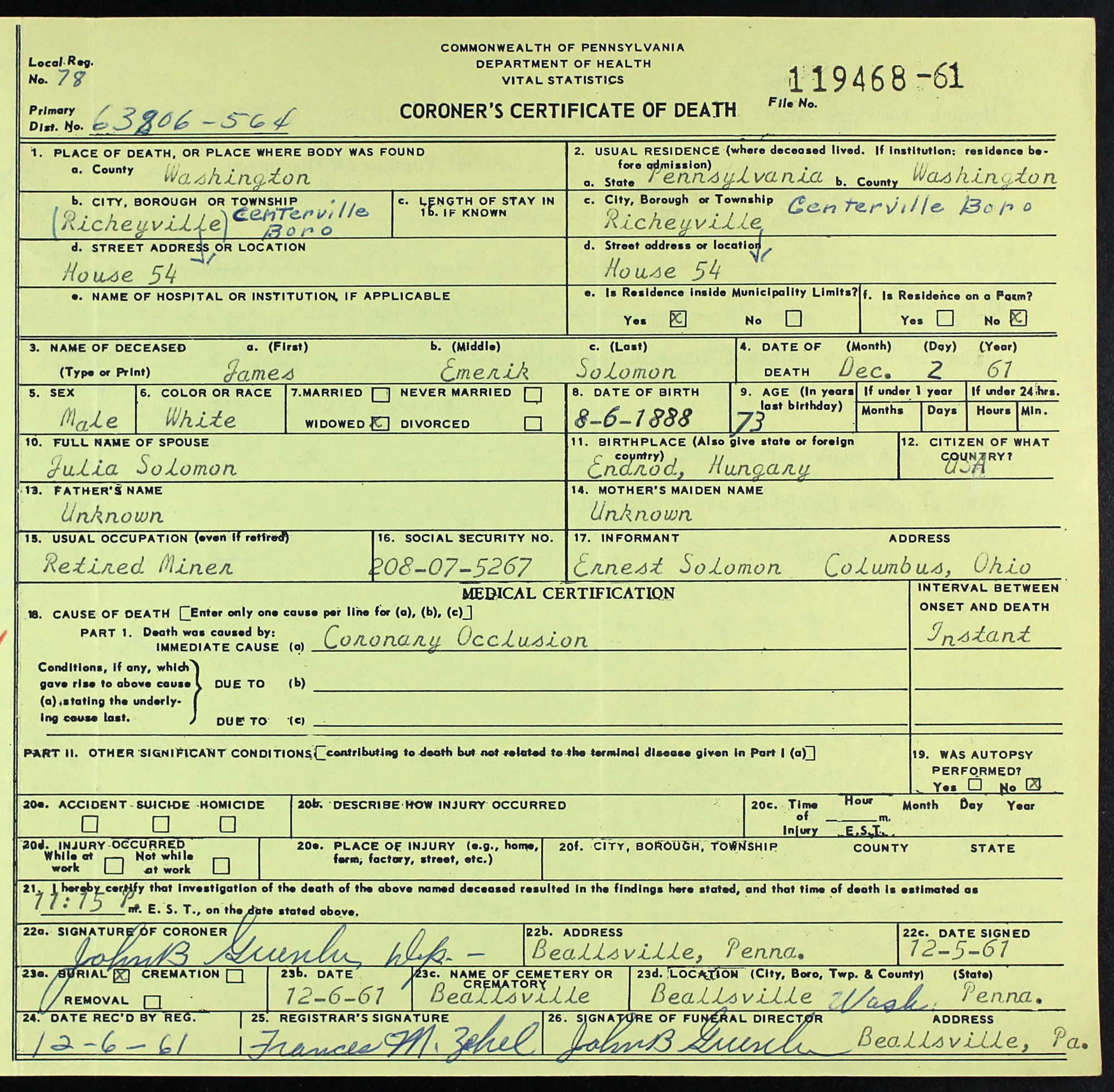 death certificate